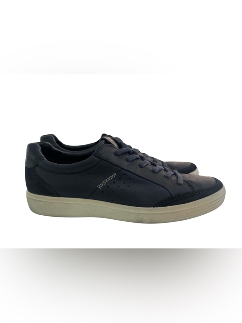 ECCO Navy Blue Leather Low Top Sneakers Comfort Casual Lace Up Shoes 8